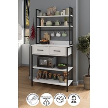 Bofigo Mutfak Standı 2 Çekmeceli 5 Raflı Kahve Köşesi Mutfak Rafı Mutfak Bangosu Vietnam Beyaz