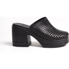 Tamdabu Ayakkabı Deri Siyah 10 cm Platform Ortopedik Sabo Terlik TMD202490