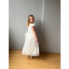 Taha Kids Güpürlü Penses Model Abiye Elbise Beyaz