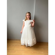 Taha Kids Güpürlü Penses Model Abiye Elbise Beyaz