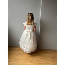 Taha Kids Güpürlü Penses Model Abiye Elbise Beyaz