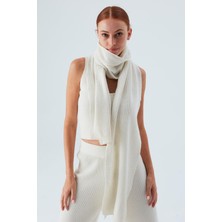 Peraluna NOMI SCARF Selanik Örgü Kaşmir Karışımlı Yumuşak Kadın Triko Atkı - Ekru