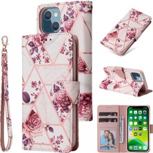 Colorful Shop Ile Uyumlu iPhone 13 Mini Premium Mermer Vintage Pu Deri Manyetik Kapatma Kılıfı Kayışlı Kapaklı (Yurt Dışından)