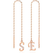 İndigo Takı Harf Sallantılı Rose Gümüş Küpe