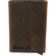 Gümüş Hediye Al Modern Tasarım Tamamı El Dikişi Kahverengi Crazy Deriden Mekanizmalı Kişiye Özel Isim/harf Yazılı Kartlık-Cüzdan