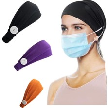 BERG Unisex Yüz Maskesi Kulak Rahatlatıcı Saç Bandı Tutucu Maske Düğmeli Bandana