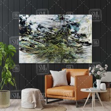 SML Tablo As Above Ann Marie Auricchio Soyut Koyu Yeşil Yaprak Petrol Renkli Saçaklar Yatay Kanvas Tablo