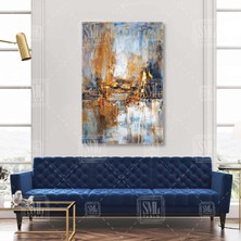 SML Tablo Soyut Modern Abstract Altın Petrol Dokular Dekoratif Dikey Kanvas Tablo