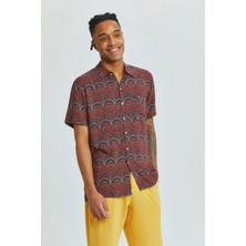 Clandestino Bohem Tarz Kısa Kollu Desenli Gömlek Mor