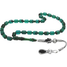 Gümüş Hediye Al 1000 Ayar Gümüş Kazaz Püsküllü Uçlu Kapsül Kesim Turkuaz-Siyah Ateş Kehribar Tesbih