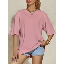 Woodroffe Kadın Basic Bisiklet Yaka Salaş Oversize Boyfriend T-Shirt