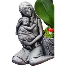 Çiçek Seli Statue Grey Serisi Phalaenopsis Orkide & Anne Çoçuk Saksıda Orkide Çiçeği Anneye Canlı Bitki