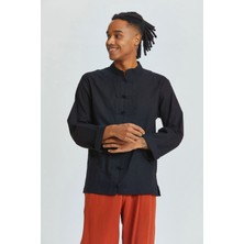 Clandestino Düğme Detaylı Bohem Gömlek Siyah