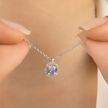Usho Jewelry 925 Ayar Gümüş Pırlanta Görünümlü Yuvarlak Şık Kolye