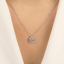 Usho Jewelry 925 Ayar Gümüş Pırlanta Görünümlü Yuvarlak Şık Kolye