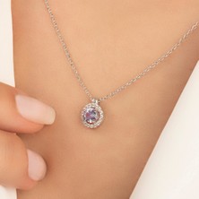 Usho Jewelry 925 Ayar Gümüş Pırlanta Görünümlü Yuvarlak Şık Kolye