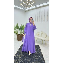 First Birinci Kalite Medine Ipeği Kumaştan Kemerli Abaya ve Içlik Elbise Şahane Ikili Takım