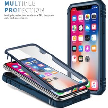 Eabhulie iPhone x / iPhone Xs Için Çift Katmanlı Slayt Lens Kapak Halka Tutucu Standı ile Telefon Kılıfı - Mavi (Yurt Dışından)