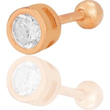 Söğütlü Silver Gümüş Rose Zirkon Tek Taş 5 mm Tragus Helix Piercing Küpe SGTL12420ROSE