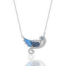 Söğütlü Silver Gümüş Rodyumlu Zirkon Taşlı Mavi Mineli Anka Kuşu Kolye SGTL12426RODAJ