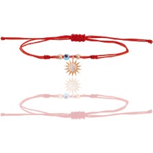 Söğütlü Silver Gümüş Rose Zirkon Taşlı Nazarlı Güneş Ipli Şans Bileklik SGTL12437ROSE