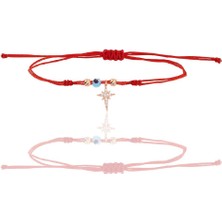 Söğütlü Silver Gümüş Rose Zirkon Taşlı Nazarlı Kutup Yıldızı Ipli Şans Bileklik SGTL12439ROSE