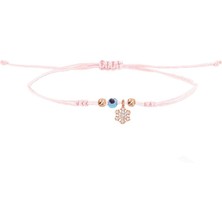 Söğütlü Silver Gümüş Rose Nazarlı Kar Tanesi  Pembe Ipli Şans Bileklik SGTL12468ROSE