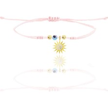 Söğütlü Silver Gümüş Altın Yaldızlı Zirkon Taşlı Nazarlı Güneş  Pembe Ipli Şans Bileklik SGTL12471GOLD