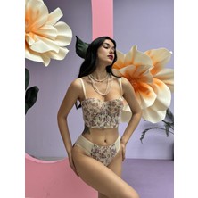 Dode Flora Simli Çiçek Desenli Destekli  Büstiyer Takım Cansoy - 682