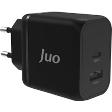 Juo 45W Gan Usb-C + Usb-A Şarj Aleti iPhone & iPad & Macbook & Samsung Uyumlu Pd Type-C Hızlı Şarj Cihazı Siyah