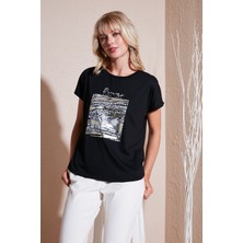 Lela Baskılı Bisiklet Yaka Regular Fit T Shirt Kadın T Shirt 6671000