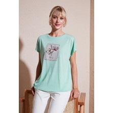 Lela Baskılı Bisiklet Yaka Regular Fit T Shirt Kadın T Shirt 6671002