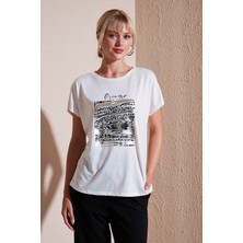 Lela Baskılı Bisiklet Yaka Regular Fit T Shirt Kadın T Shirt 6671000