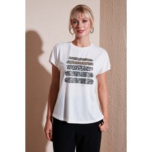 Lela Baskılı Bisiklet Yaka Regular Fit T Shirt Kadın T Shirt 6671003