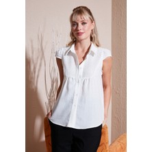 Lela Dantel Detaylı Kısa Kollu Regular Fit Gömlek Bayan Gömlek 611GO0215
