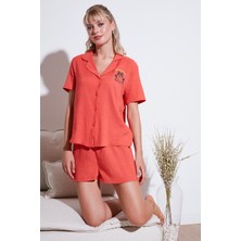 Lela Gömlek Yaka Beli Lastikli Kısa Kollu Şortlu  Kadın Pijama Takımı 611PT00065