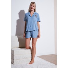 Lela Gömlek Yaka Beli Lastikli Kısa Kollu Şortlu  Kadın Pijama Takımı 611PT00065