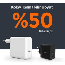 Juo 65W Gan Usb-C + Usb-A Şarj Aleti iPhone & iPad & Macbook & Notebook Uyumlu Pd Type-C Hızlı Şarj Cihazı Siyah