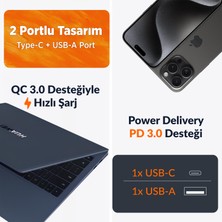 Juo 65W Gan Usb-C + Usb-A Şarj Aleti iPhone & iPad & Macbook & Notebook Uyumlu Pd Type-C Hızlı Şarj Cihazı Siyah