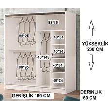 Beenal Venüs Sürgülü Gardırop 180 cm - Parlak Beyaz