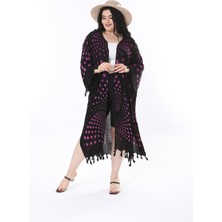 XL Modam Kadın Büyük Beden Siyah Mor Kimono