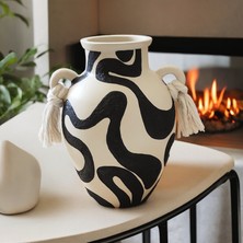 Nuoves Dokulu Kulplu Dekoratif Vazo (Küçük Boydur)