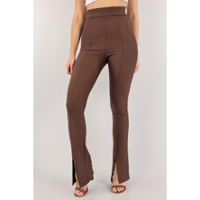 ProWest We Are Enough Kahverengi Yırtmaçlı Fitilli Tayt Pantolon