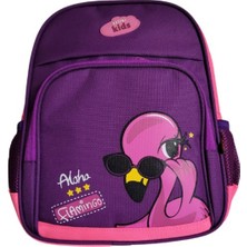 Glanart 2 Bölmeli Kreş Çantası Ana Okulu Çantası Flamingo Mürdüm