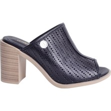 Mammamia D24YT-2150 Siyah Kadın Deri Terlik