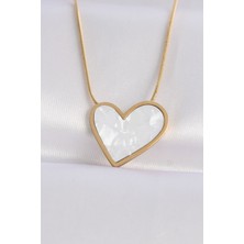 Clariss 316L Çelik Zincir Altın Renk Mermer Desenli Kalp Kolye