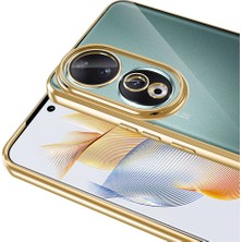 Caseworld Huawei Honor 90 Kapak Yanları Renkli Lens Korumalı Logo Gösteren Şeffaf Luxury Silikon Kılıf - Gold