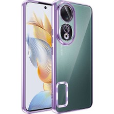 Caseart Huawei Honor 90 Kapak Yanları Renkli Lens Korumalı Logo Gösteren Şeffaf Luxury Silikon Kılıf - Lila