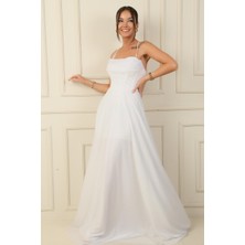 By Saygı Ip Askılı Balenli Üstü Drapeli Astarlı Tül Simli Uzun Abiye Elbise