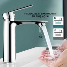 Rena Design Krom Lavabo Bataryası Gümüş Paslanmaz Garantili Musluk Prinç Aç Kapa Ergonomik